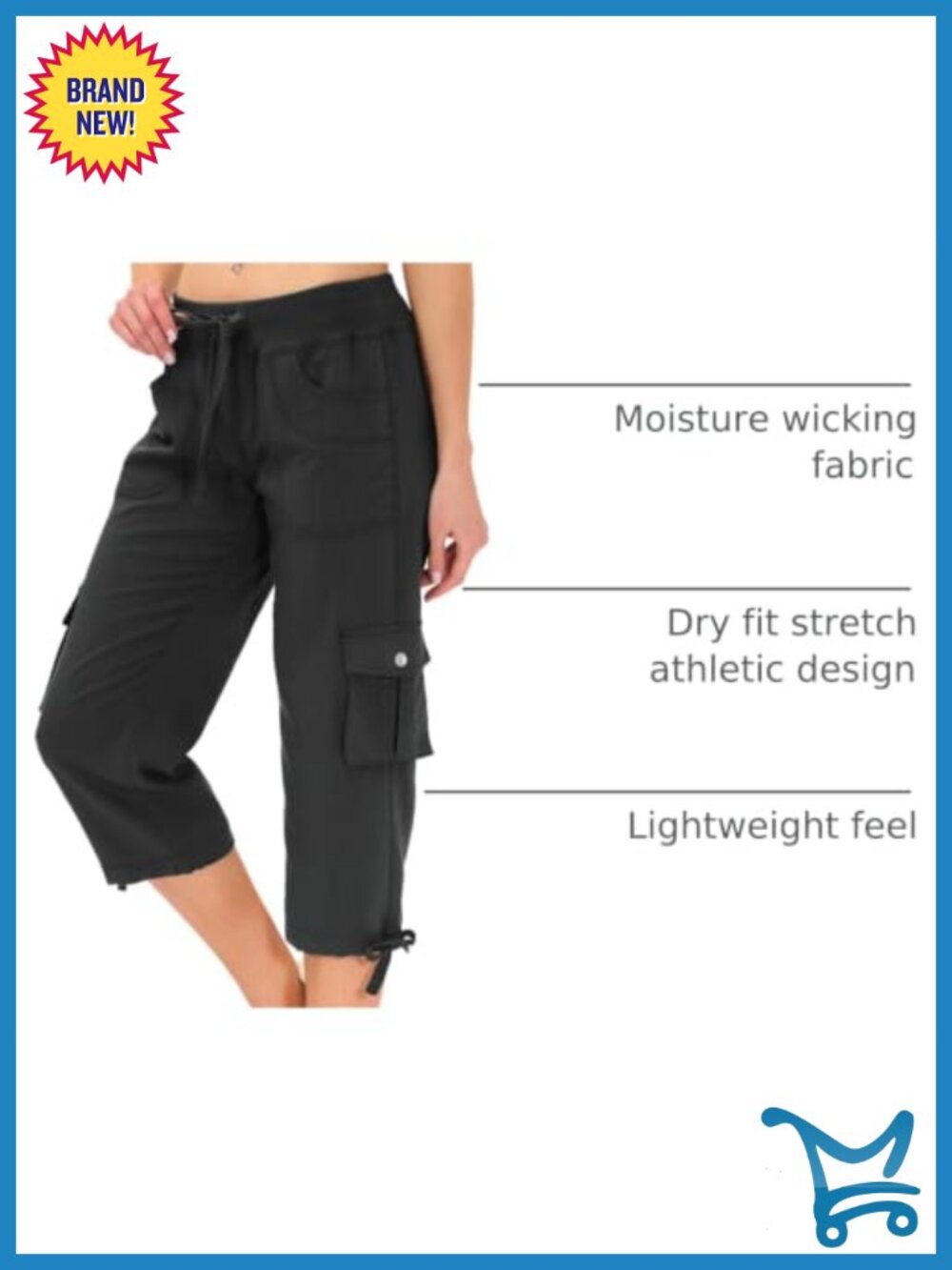 MoFiz Womens Capris Pockets Loose Fit Lightweight Cargo Hiking Outdoor Pants - Picture 3 of 6